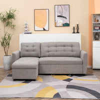 Easycomfort Divano Letto 3 Posti con Chaise Longue Contenitore in Tessuto, 217x134x85cm, Grigio