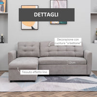 Easycomfort Divano Letto 3 Posti con Chaise Longue Contenitore in Tessuto, 217x134x85cm, Grigio