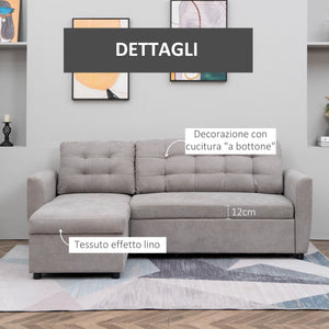 Easycomfort Divano Letto 3 Posti con Chaise Longue Contenitore in Tessuto, 217x134x85cm, Grigio