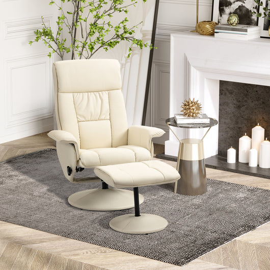 Easycomfort Poltrona Relax Reclinabile fino 135° con Seduta Girevole e Pouf Poggiapiedi, 78x84x110cm, Crema