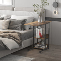 EASYCOMFORT  Tavolino da Salotto a C Stile Industriale, Comodino di Design Altezza Regolabile - Marrone Rustico