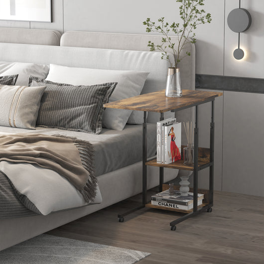 EASYCOMFORT  Tavolino da Salotto a C Stile Industriale, Comodino di Design Altezza Regolabile - Marrone Rustico