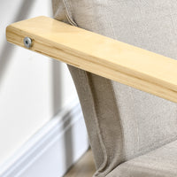 EASYCOMFORT  Poltrona Relax con Pouf Poggiapiedi, Poltrona in Legno e Tessuto Effetto Lino con Cuscino Poggiatesta, 67x69x100cm, Grigio