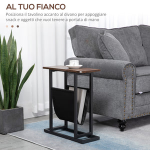 Easycomfort Tavolino da Salotto in Truciolato e Acciaio con Borsa Portaoggetti in Tessuto Oxford, 49x19x55 cm, Marrone e Nero