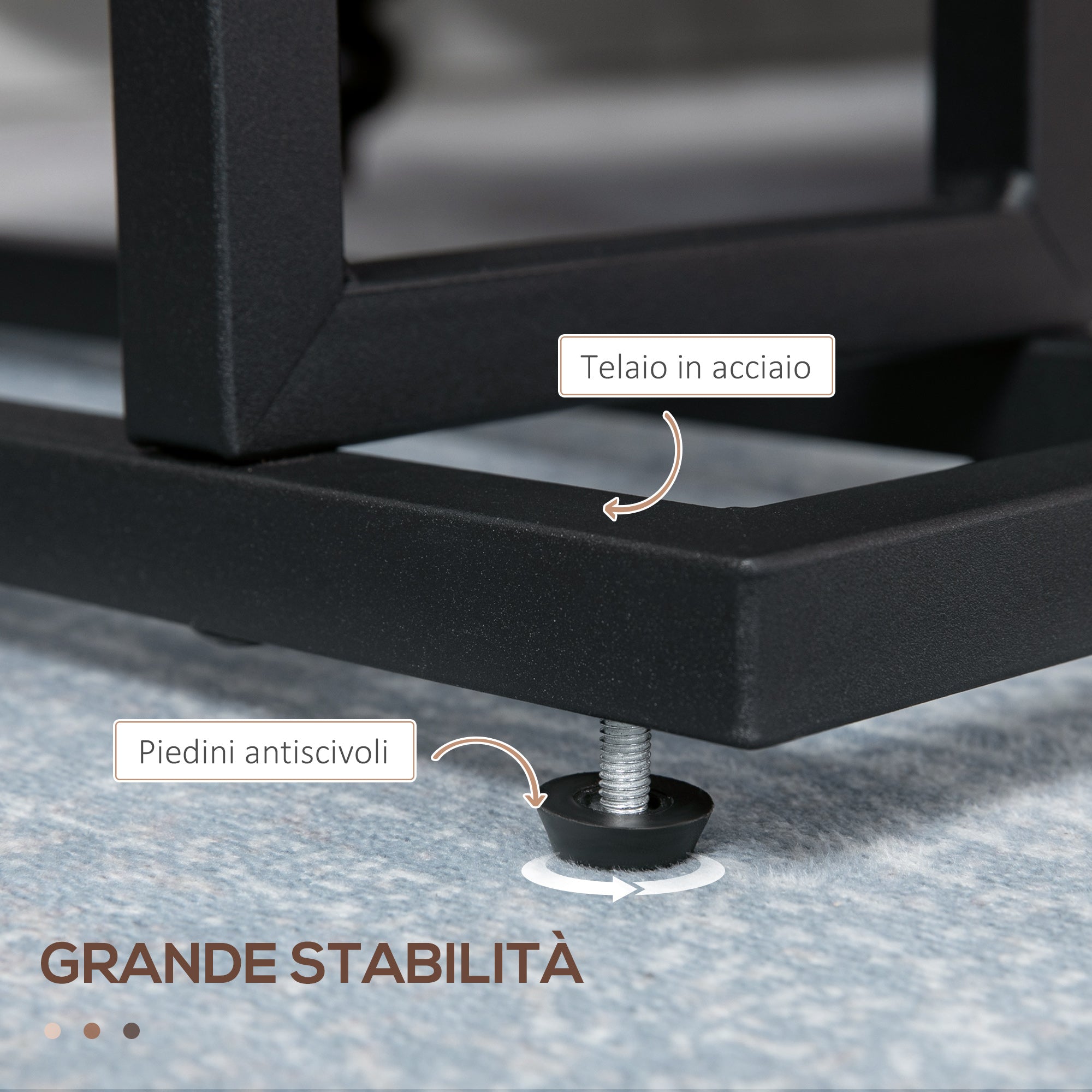 Easycomfort Tavolino da Salotto in Truciolato e Acciaio con Borsa Portaoggetti in Tessuto Oxford, 49x19x55 cm, Marrone e Nero