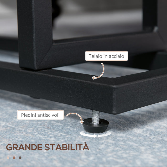 Easycomfort Tavolino da Salotto in Truciolato e Acciaio con Borsa Portaoggetti in Tessuto Oxford, 49x19x55 cm, Marrone e Nero