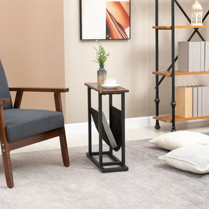 Easycomfort Tavolino da Salotto in Truciolato e Acciaio con Borsa Portaoggetti in Tessuto Oxford, 49x19x55 cm, Marrone e Nero