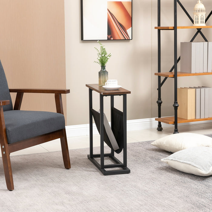 Easycomfort Tavolino da Salotto in Truciolato e Acciaio con Borsa Portaoggetti in Tessuto Oxford, 49x19x55 cm, Marrone e Nero