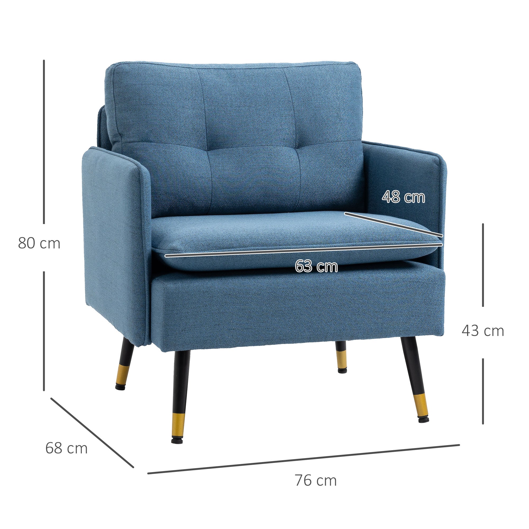 Easycomfort Poltrona Moderna da Soggiorno e Camera da Letto con Seduta Imbottita e Tessuto Effetto Lino, 76x68x80 cm, Blu