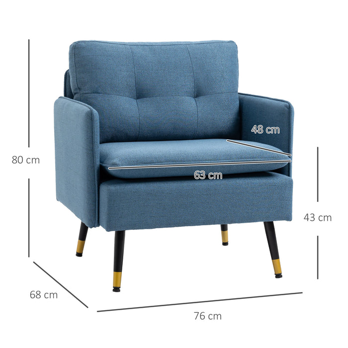 Easycomfort Poltrona Moderna da Soggiorno e Camera da Letto con Seduta Imbottita e Tessuto Effetto Lino, 76x68x80 cm, Blu