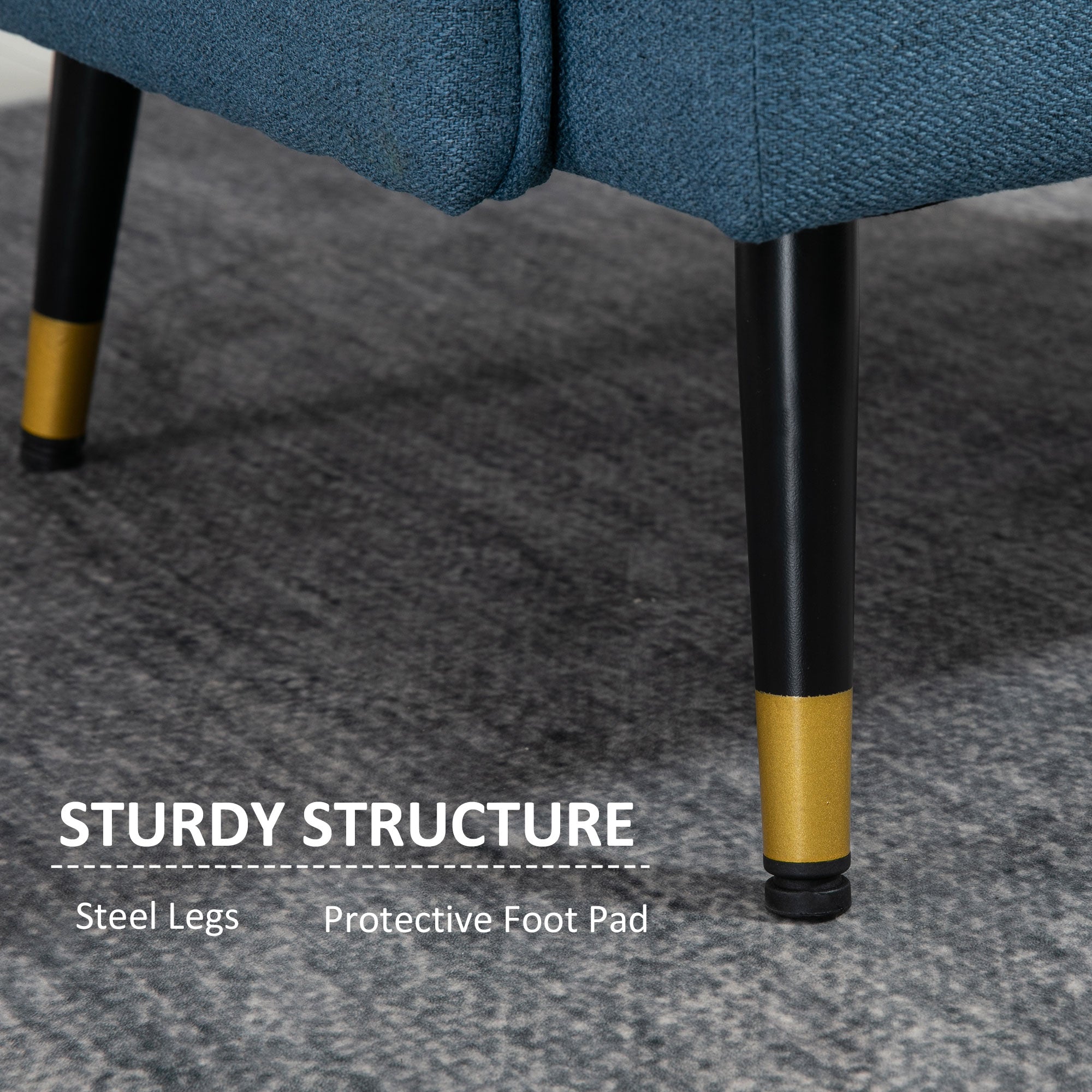 Easycomfort Poltrona Moderna da Soggiorno e Camera da Letto con Seduta Imbottita e Tessuto Effetto Lino, 76x68x80 cm, Blu