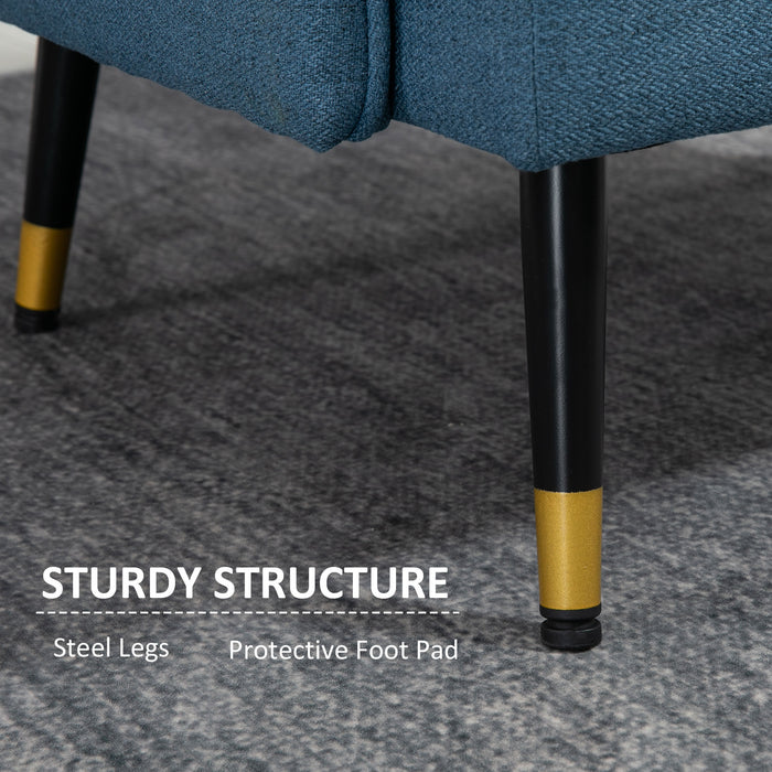 Easycomfort Poltrona Moderna da Soggiorno e Camera da Letto con Seduta Imbottita e Tessuto Effetto Lino, 76x68x80 cm, Blu