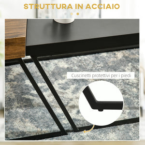 Easycomfort Set 2 Tavolini da Caffè in Truciolato e Acciaio, Tavolo Nero 80x60x42 cm e Tavolo Marrone 60x60x46 cm
