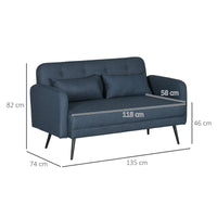 Easycomfort Divano 2 Posti con Rivestimento in Tessuto e 2 Cuscini, 135x74x82cm Blu Scuro