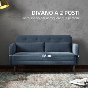 Easycomfort Divano 2 Posti con Rivestimento in Tessuto e 2 Cuscini, 135x74x82cm Blu Scuro