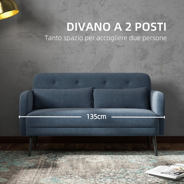 Easycomfort Divano 2 Posti con Rivestimento in Tessuto e 2 Cuscini, 135x74x82cm Blu Scuro