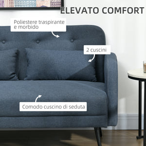 Easycomfort Divano 2 Posti con Rivestimento in Tessuto e 2 Cuscini, 135x74x82cm Blu Scuro