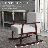 Easycomfort Poltrona a Dondolo in Tessuto Effetto Lino e Legno con Braccioli e Cuscini, 66x78x76 cm, Beige e Marrone