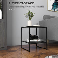 EasyComfort Tavolino da Caffè in Stile Industriale in Acciaio a 2 Ripiani, 40x40x45cm, Nero