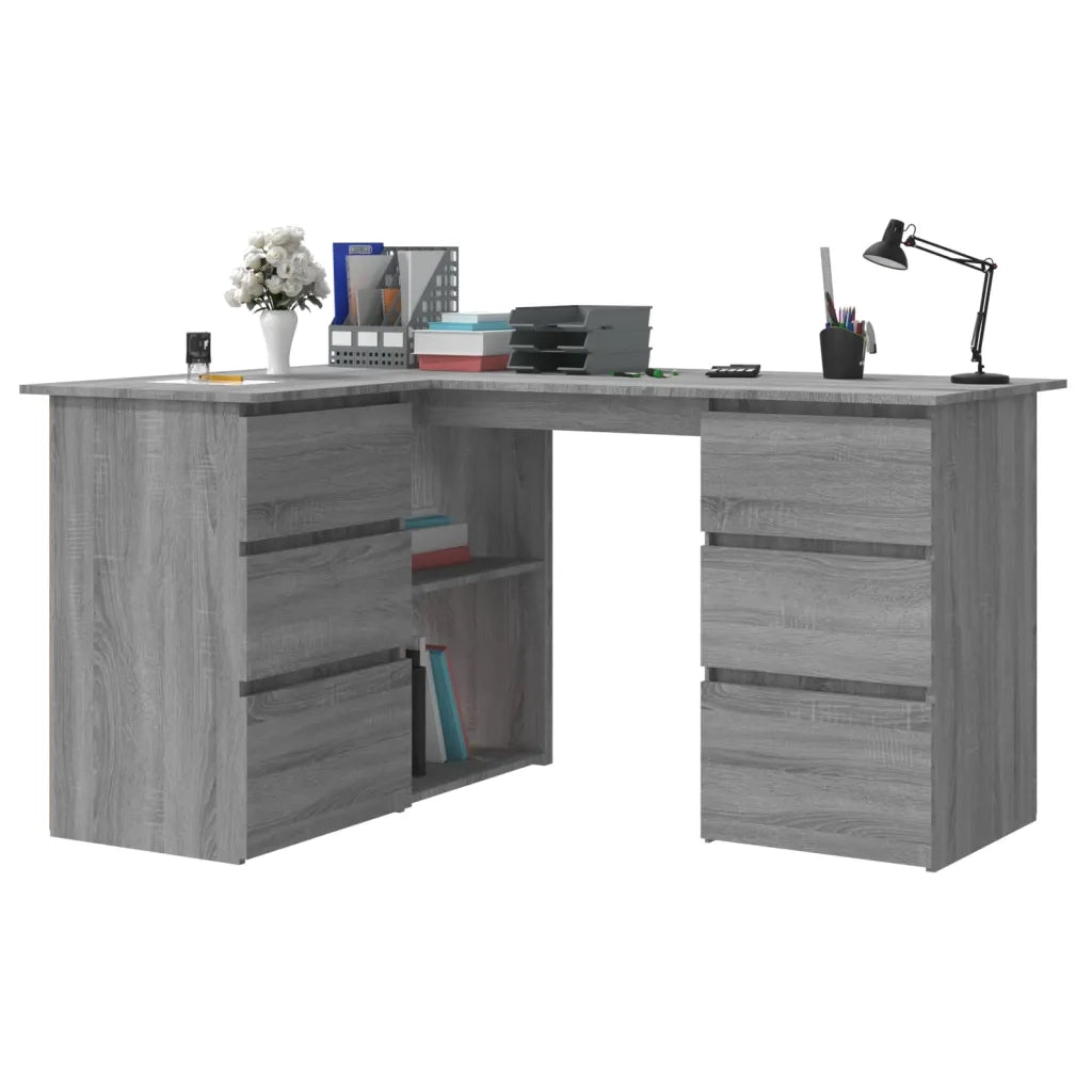 Scrivania | Tavolo da Ufficio Angolo Grigio Sonoma 145x100x76 cm Legno Multistrato