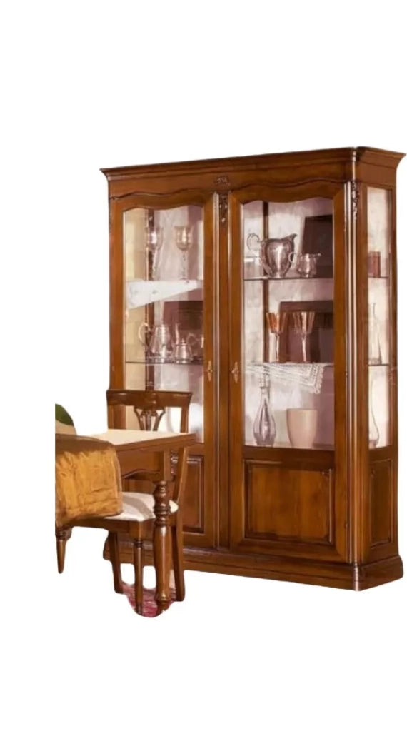 Vetrina 2 porte in legno con intarsio a capitello tinta noce l.148 p.50 h.205 - Mobili 2G