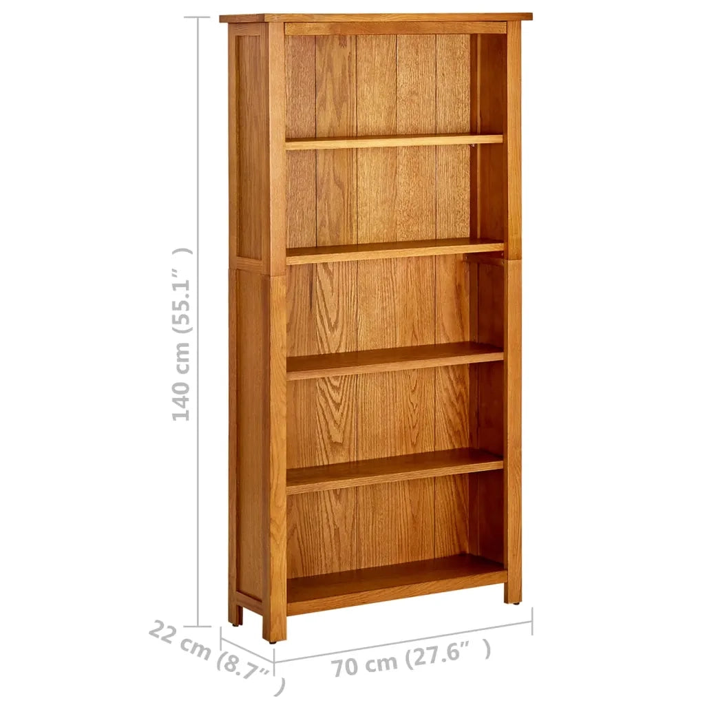 Libreria a 5 Ripiani 70x22x140 cm in Legno Massello di Rovere 331736
