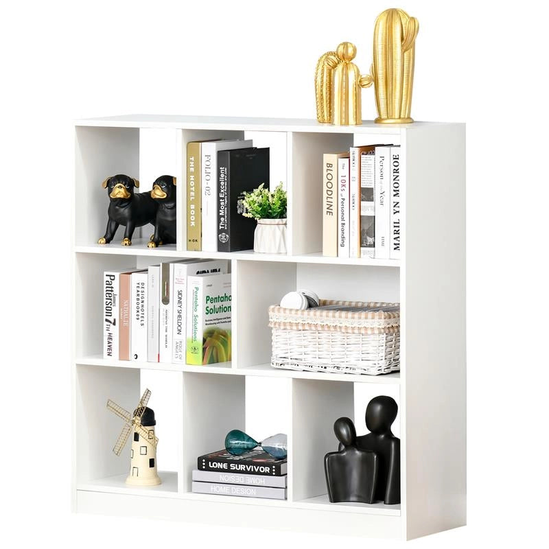 MOBILE LIBRERIA PORTAOGGETTI A 3 LIVELLI E 8 RIPIANI TOTALI, IN MDF, 97.5X30X100 CM, BIANCO