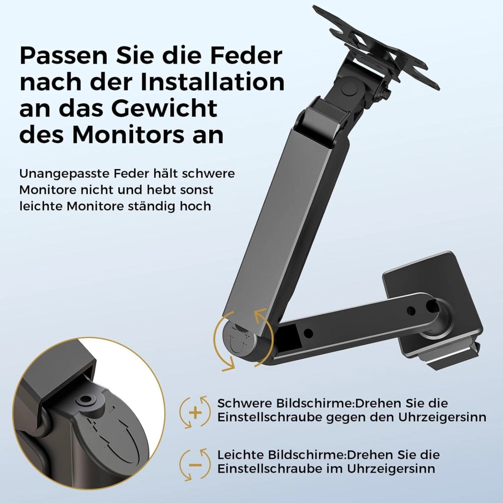 Supporto per monitor per monitor da 13 a 32 pollici, supporto singolo per braccio per monitor da 2 a 10 kg, altezza regolabile con inclinazioni, girevole, girevole, VESA 75 e 100 mm