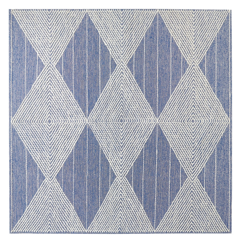 Tappeto in lana beige chiaro e blu poliestere 200 x 200 cm intrecciato a mano motivo geometrico boho soggiorno camera da letto