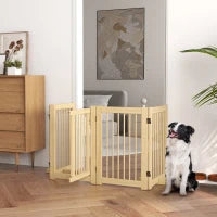 Cancelletto per Cani Autonomo, 4 Pannelli, Flessibile, Legno di Pino, 204L x 36P x 75H cm, Legno Naturale