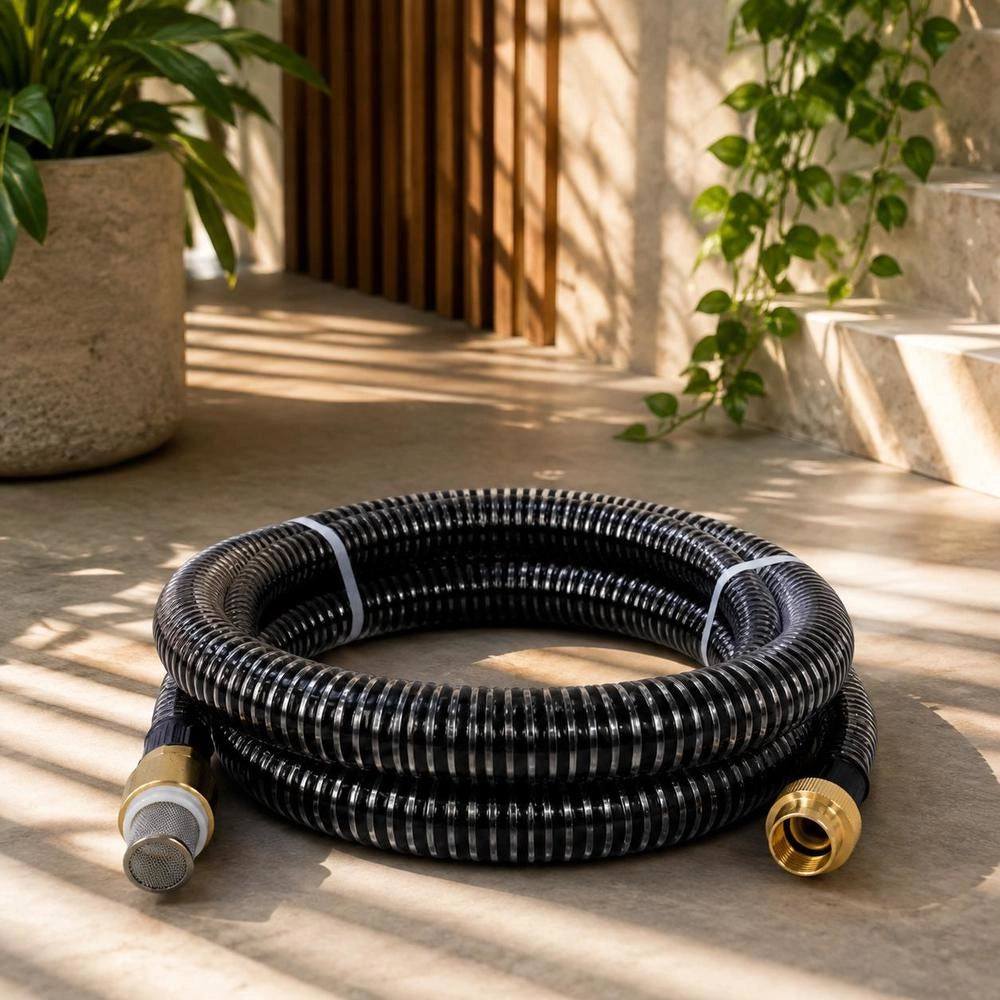 Suction Hose With Brass Fittings, Black, 1.1" 10 M PVC