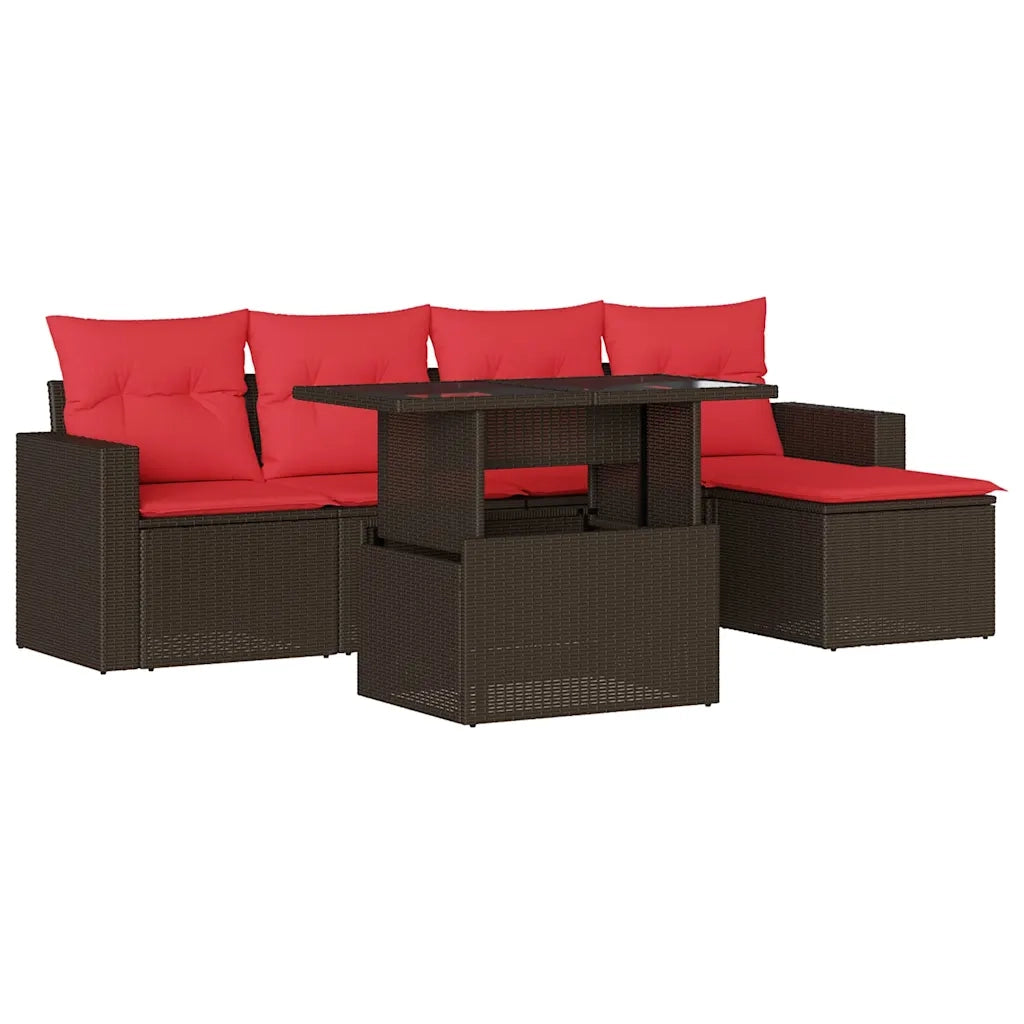 Set Divani da Giardino 6 pz con Cuscini Marrone in Polyrattan 3267244
