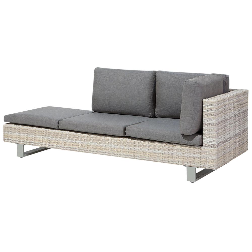 Divano ad angolo Set da giardino Cuscini grigi Beige 5 posti in rattan sintetico con tavolino da caffè