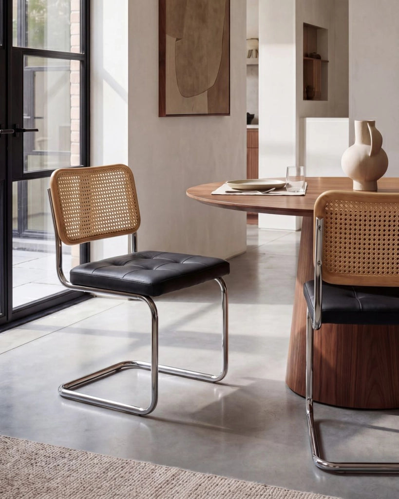 Set di 2 sedie da pranzo in ecopelle nero con base a sbalzo in metallo stile vintage retrò