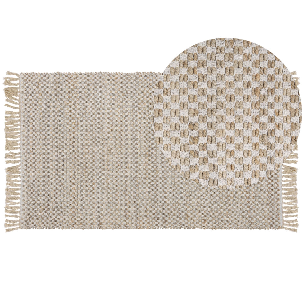 Tappeto in juta beige e cotone 80 x 150 cm con frange intrecciato a mano Boho ingresso camera da letto