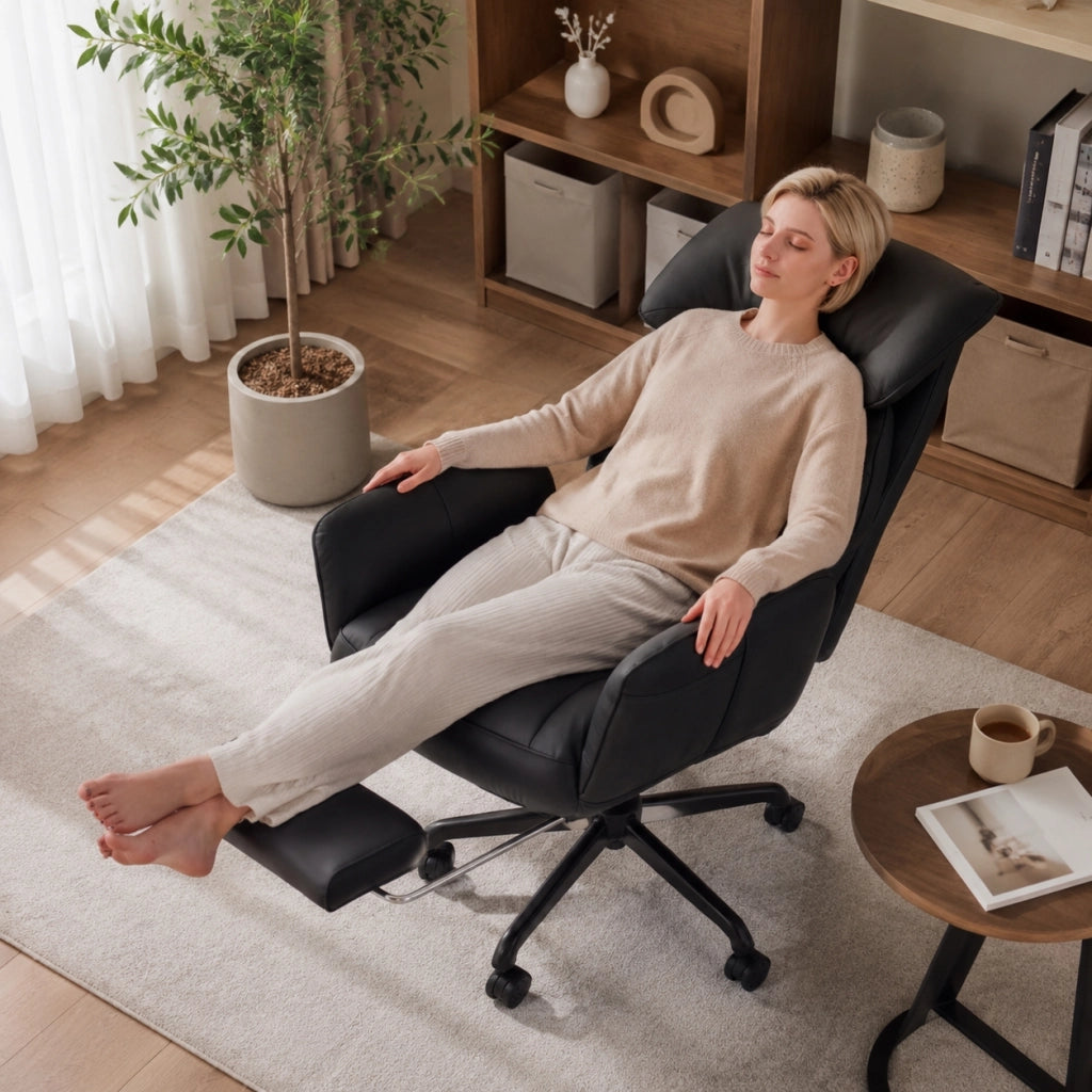 Sedia da ufficio ergonomica - Con corrimano e poggiapiedi - Con braccioli regolabili - Schienale regolabile - Nero