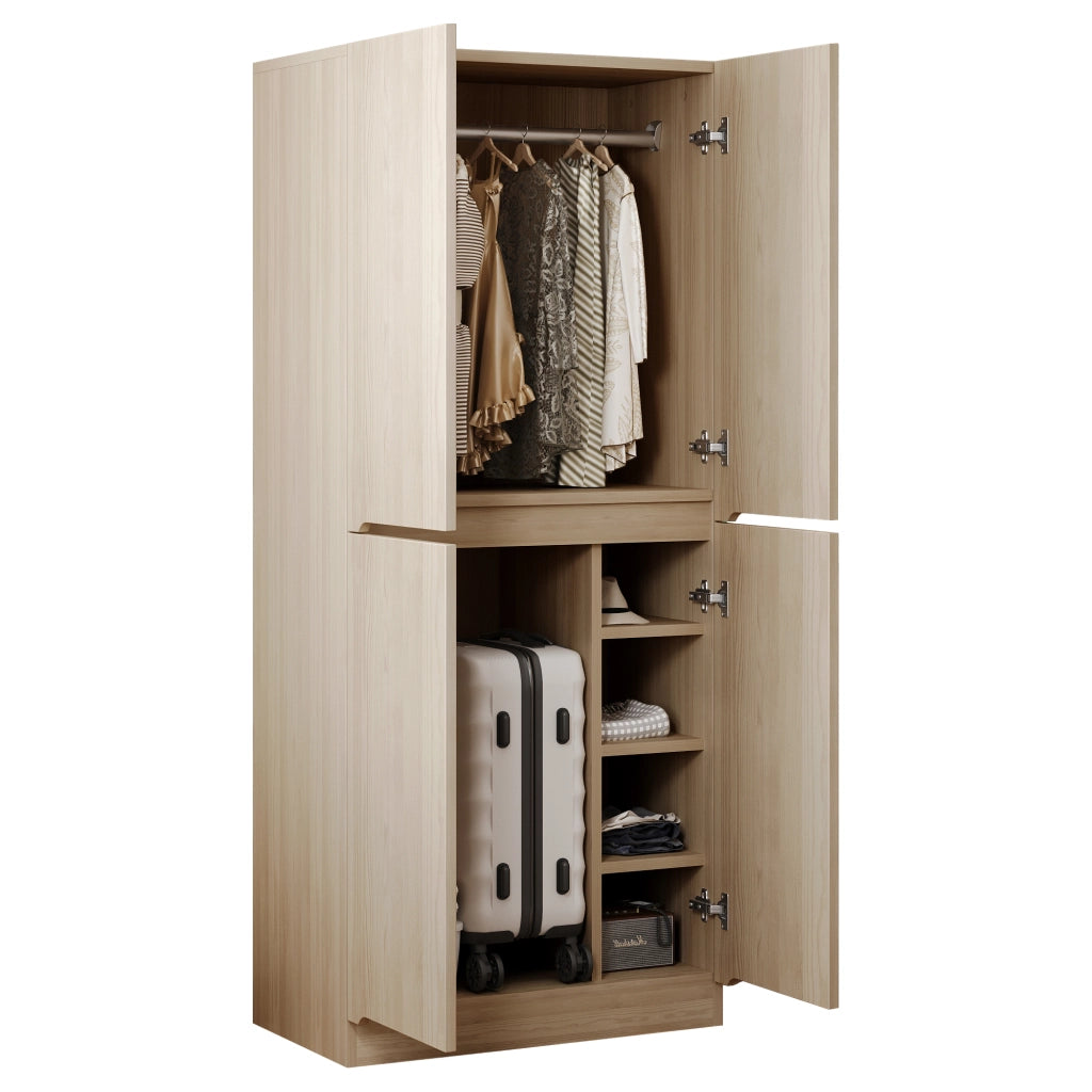 Armadio con 2 ante e vani interni per camera da letto, in legno e metallo, effetto legno naturale, 70 × 40 × 170 cm