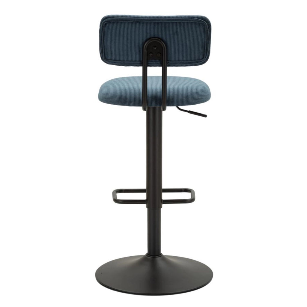 Set 2 sgabelli bar Light Navy blu con schienale, struttura nera regolabili in altezza