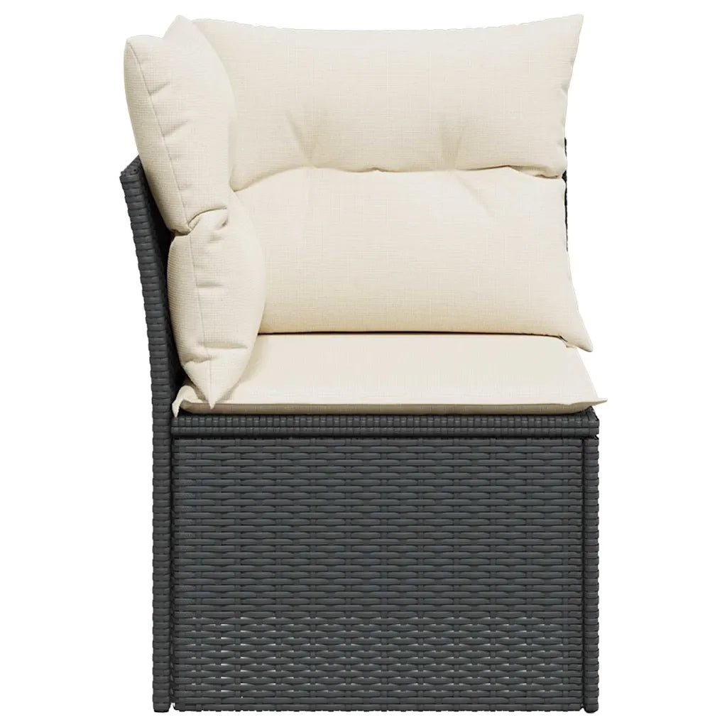 Divano Angolare da Giardino con Cuscini Nero in Polyrattan 365997