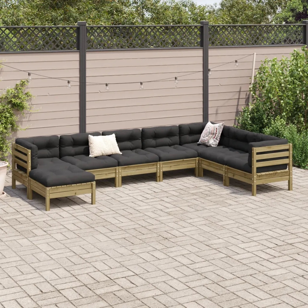 Set Divani da Giardino 8pz con Cuscini Legno Impregnato di Pino