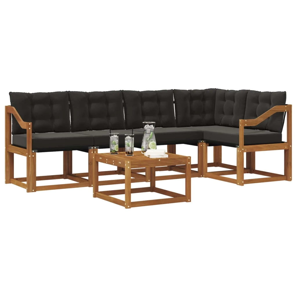 Set di divani da esterno con cuscino 6 pcs Naturale e Nero 3368699