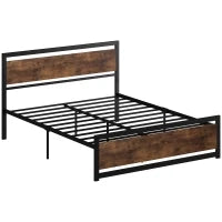Struttura Letto Matrimoniale in Legno e Acciaio con Doghe in Stile Industriale, 160x200cm