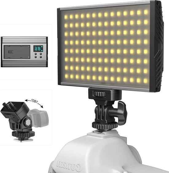 Luci di Videoripresa 3200-5600K Regolabile con Ricaricatore a Batteria e Supporto per Camera per Nikon Canon Pentax Panasonic Sony - Illuminazione LED per Fotocamere DSLR