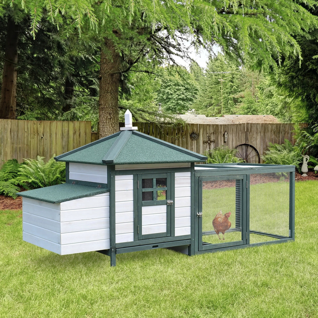 Pollaiolo Cottage con Perchiera e Nido ¨C Minimal ¨C Legno Pino Verde Bianco 196x76x97 cm