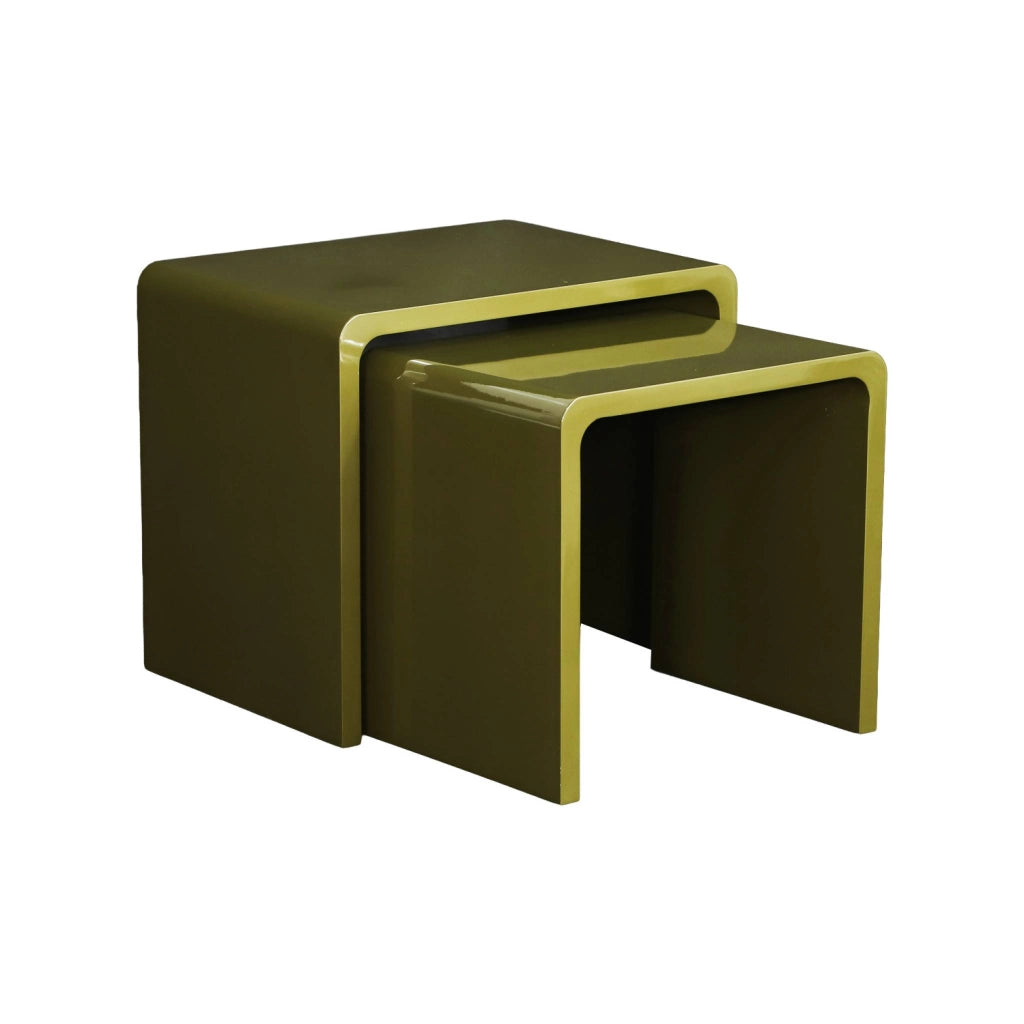 Set di 2 tavolini impilabili finitura lucida, verde kaki