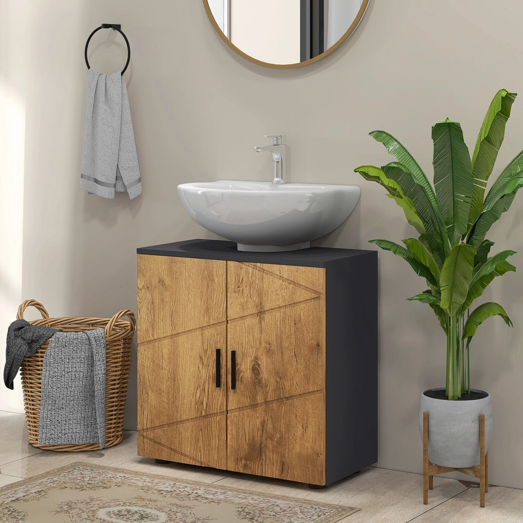 Mobile Bagno 2 Ante con Ripiano ¨C Minimal ¨C Grigio Antracite 60x30x60 cm