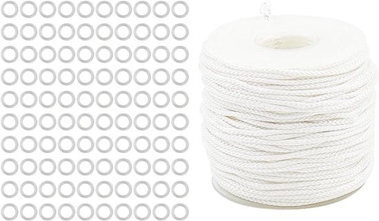 100 anelli trasparenti per tende romane in DIY con 50 metri di corda in cotone bianco 1,8 mm