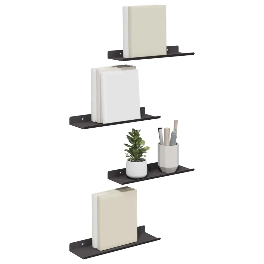 Mensola sospesa 4 pcs Nero 30 x 9 x 2,5 cm Acciaio 8003937
