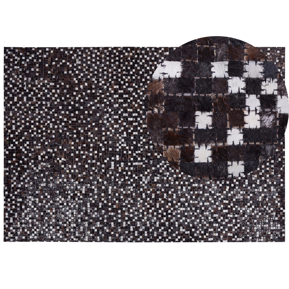 Tappeto tappetino Marrone con Pelle Argento 160 x 230 cm Patchwork Rustico