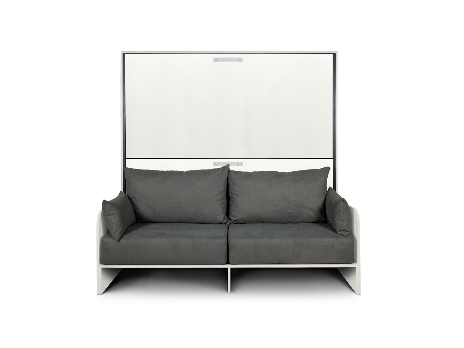 Letto Doppio A Scomparsa Kando Con Divano Con Materassi Bianco Frassino e Grigio